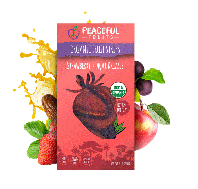 Peaceful Fruits Organic Fruit Strips - Strawberry + Acai Drizzle